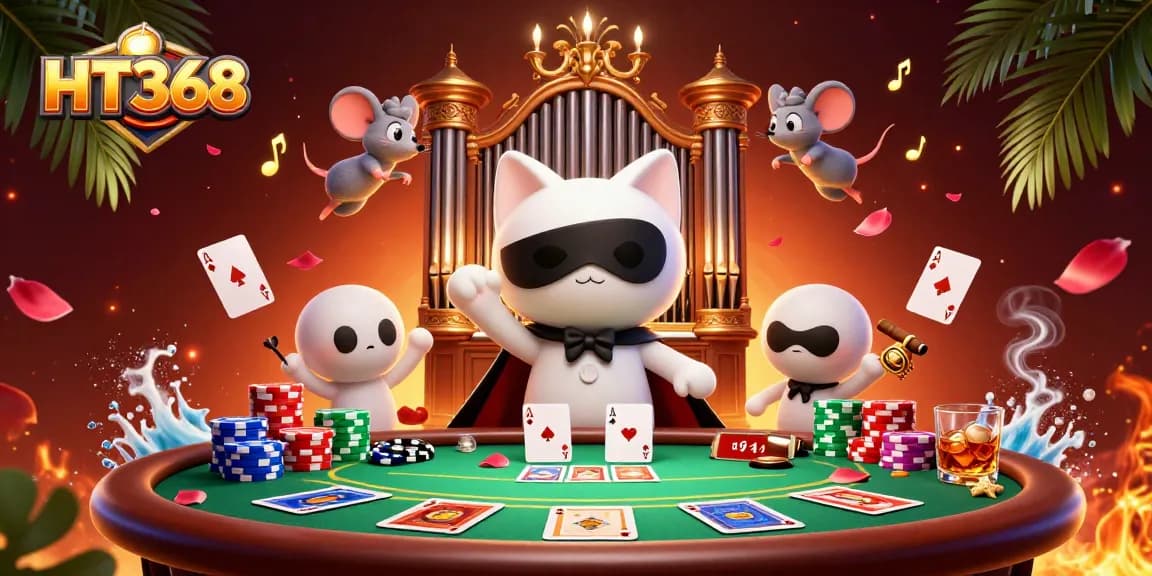 Engage with HT368's thrilling poker action featuring rich casino elements and vibrant characters.