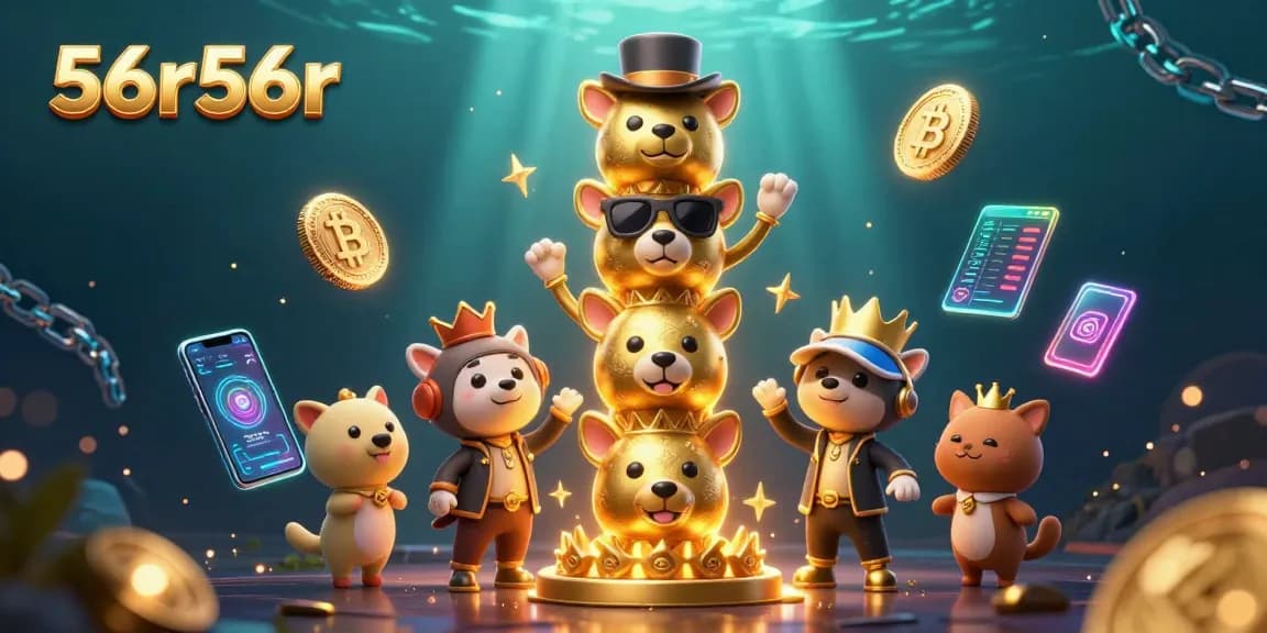 Engage with 56r56r's vibrant blockchain casino scene featuring a dynamic golden totem pole and cryptocurrency elements.