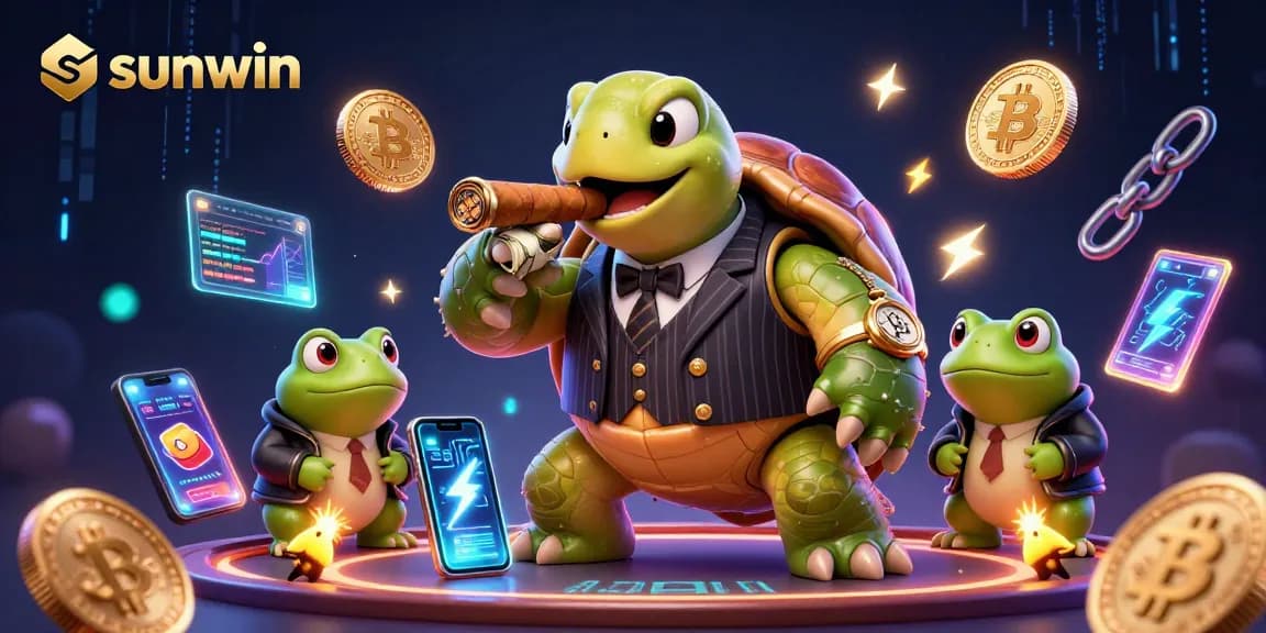 Engage in sunwin's dynamic gaming atmosphere amidst vibrant 3D characters and crypto elements.