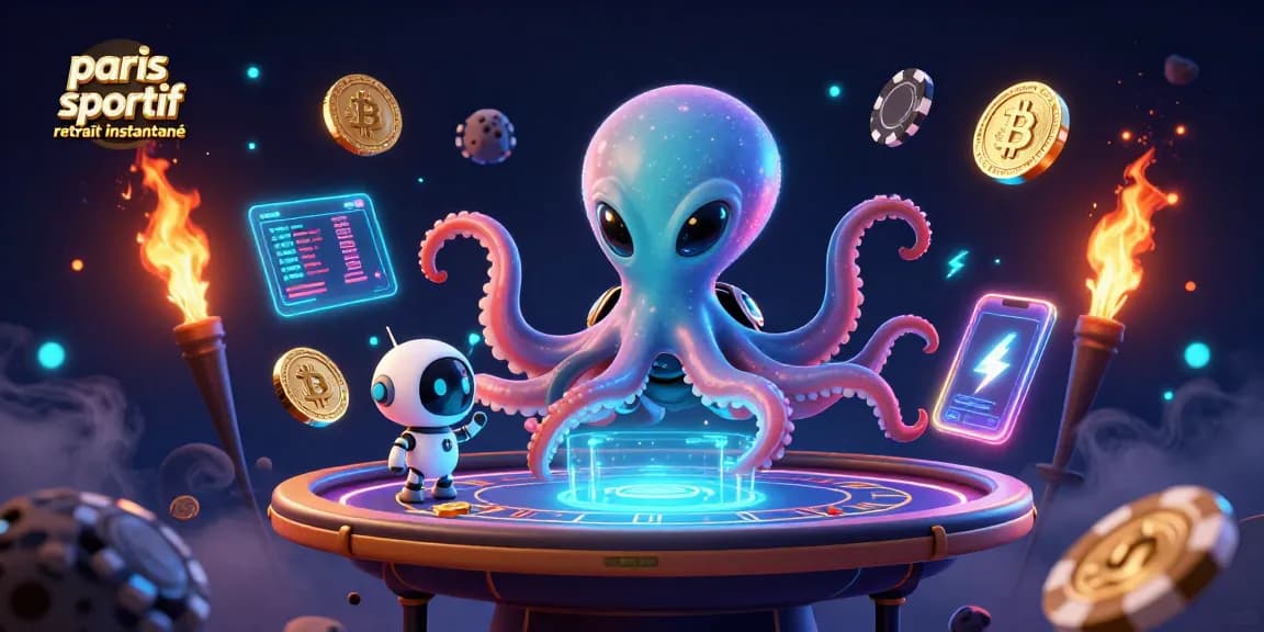 Retrait instantané paris sportif sur une illustration 3D captivante avec des personnages intergalactiques.