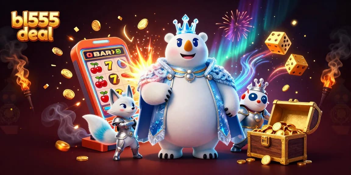 Engage in the thrilling bl555 deal with a lively scene showcasing a jackpot explosion and casino characters.