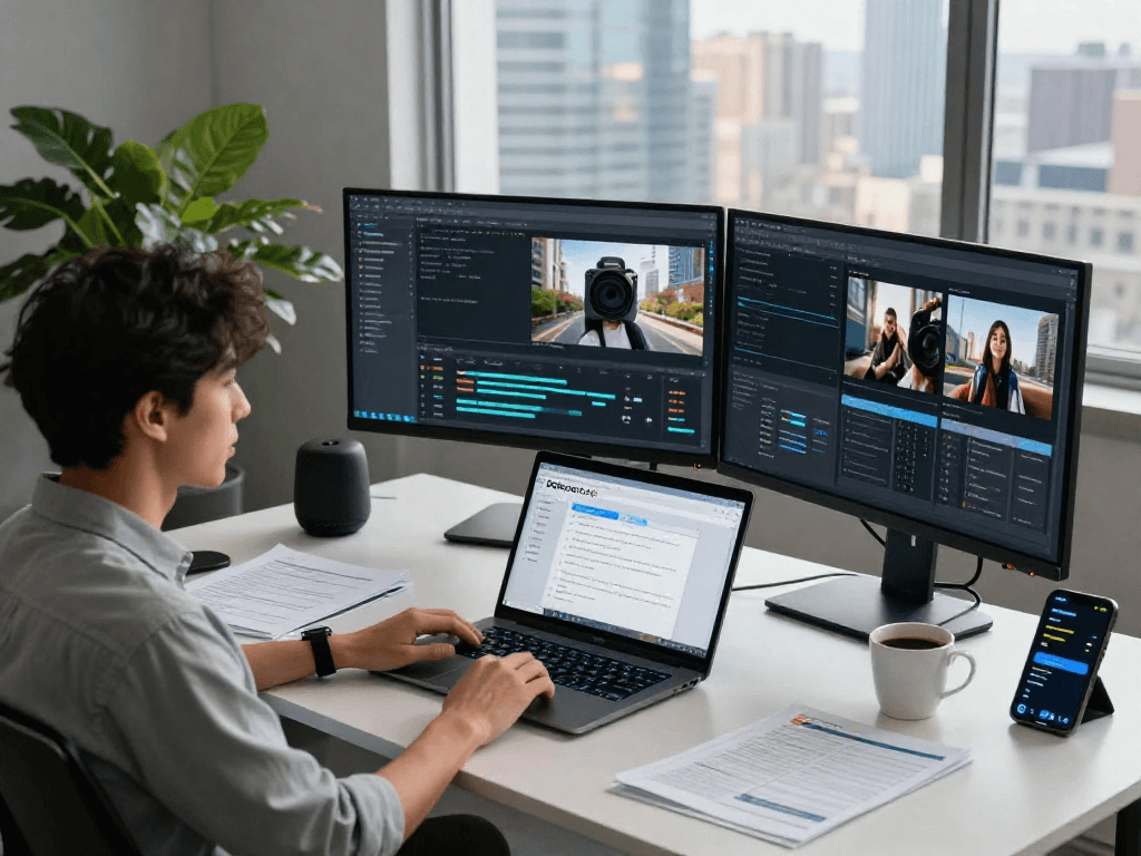 AI image detector in a tech workspace with real-time analytics and moderation tools.