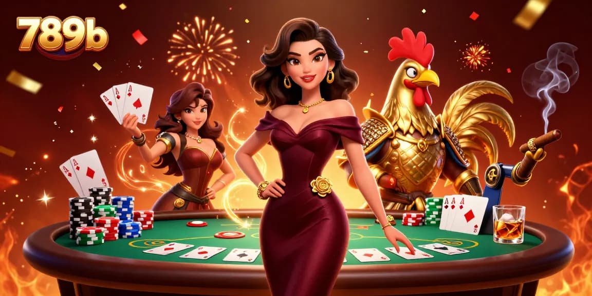 Experience exciting poker games at 789b with glamorous characters and vibrant casino elements.