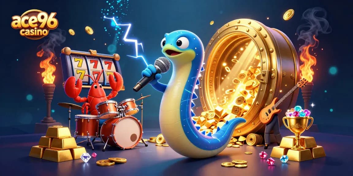 Experience thrilling gameplay at ace96 casino with a vibrant electric eel DJ, lobster drummer, and seahorse guitarist.