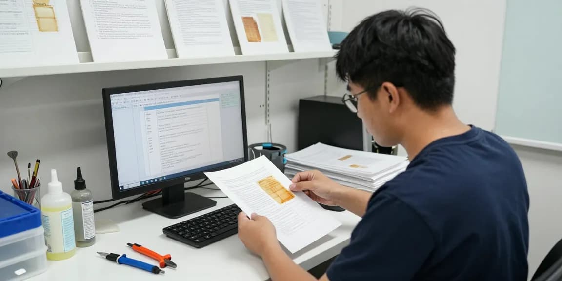 Chuyên gia khôi phục tài liệu tại Địa chỉ bóc ép plastic đang đánh giá vật liệu để áp dụng các kỹ thuật bóc ép plastic hiệu quả.