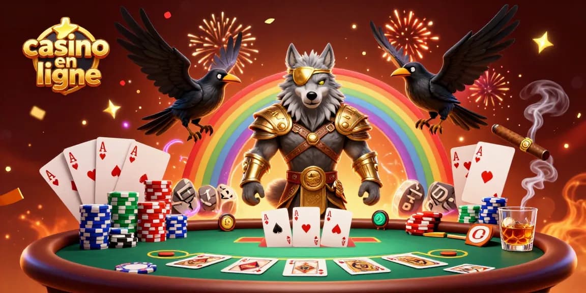 Vivez l'excitation du casino en ligne avec Odin et les corbeaux sur un paysage de jeu vibrant.
