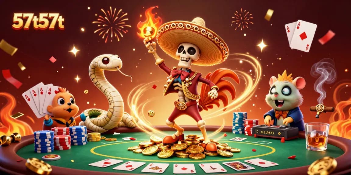 O 57t57t inspira celebrações animadas em um cassino, com personagens e jogos!