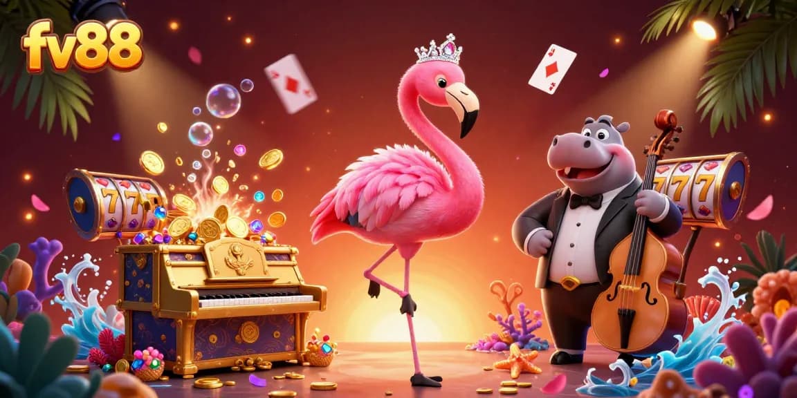 Engage with fv88's exciting casino scene featuring vibrant characters and dynamic gaming elements.