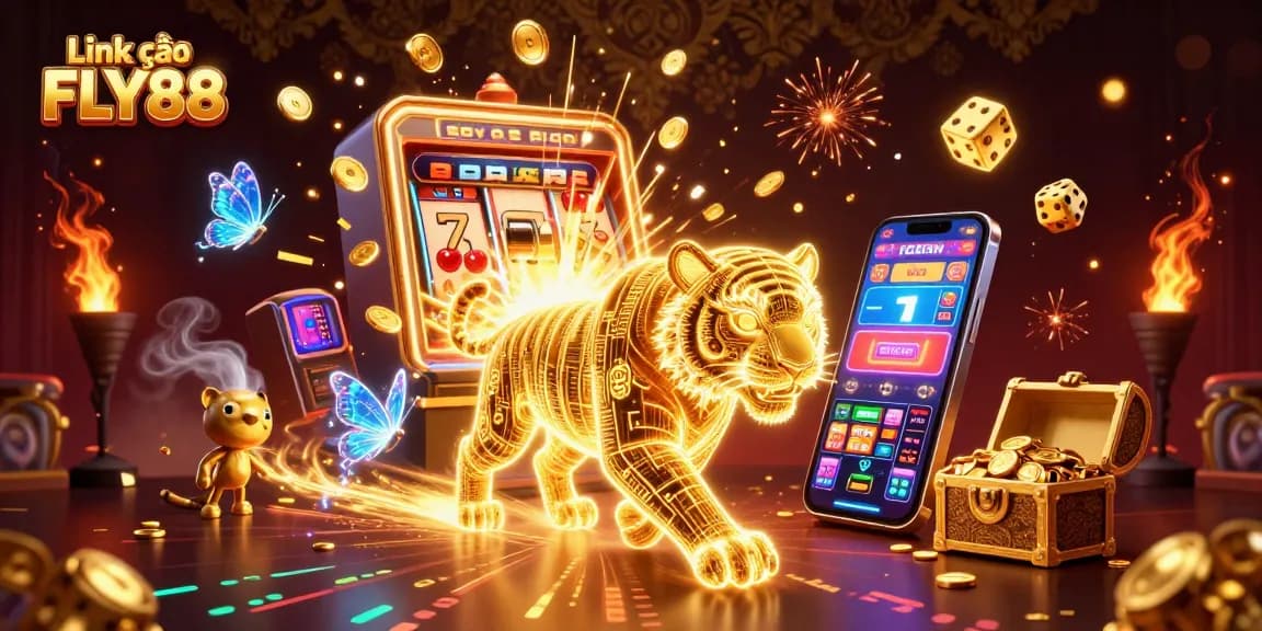 Experience the thrill with Link vào FLY88's vibrant 3D casino scene brimming with exciting game elements.