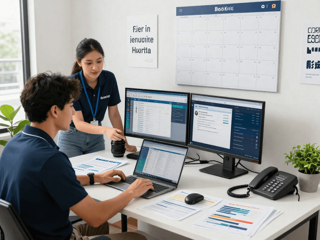 Operators in a home-service business collaboratively generating leads with AI systems for contractor lead generation.