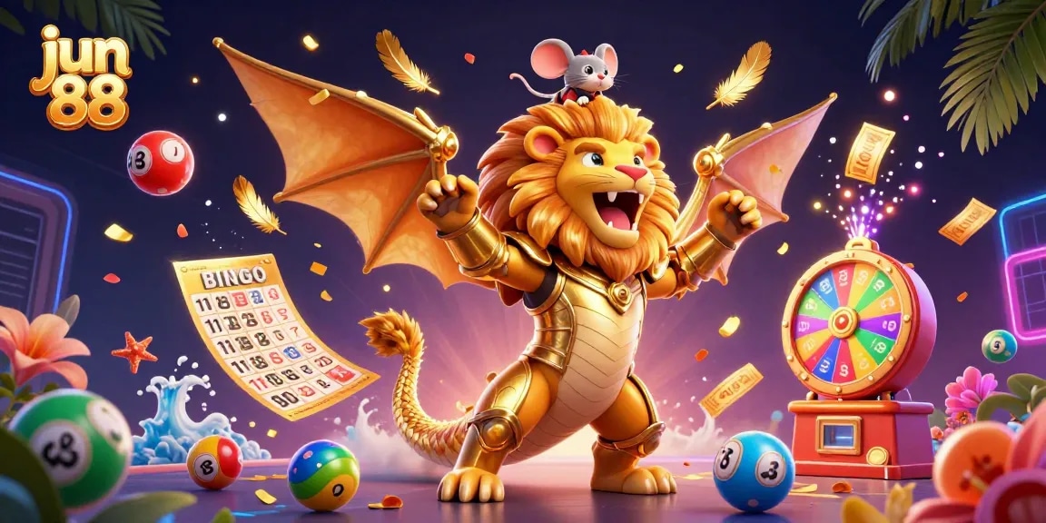 Engage in the dynamic world of jun 88 with thrilling lottery balls and a majestic chimera creature.