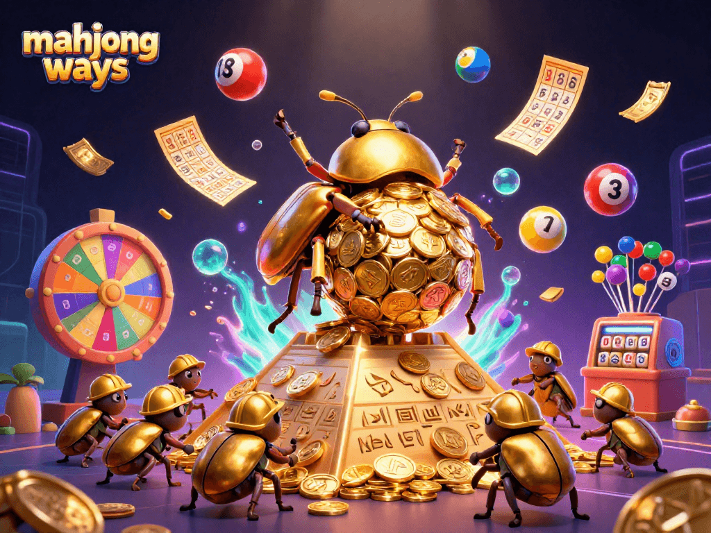 Mainkan mahjong ways dengan beetle keemasan dan simbol jackpot yang memikat.
