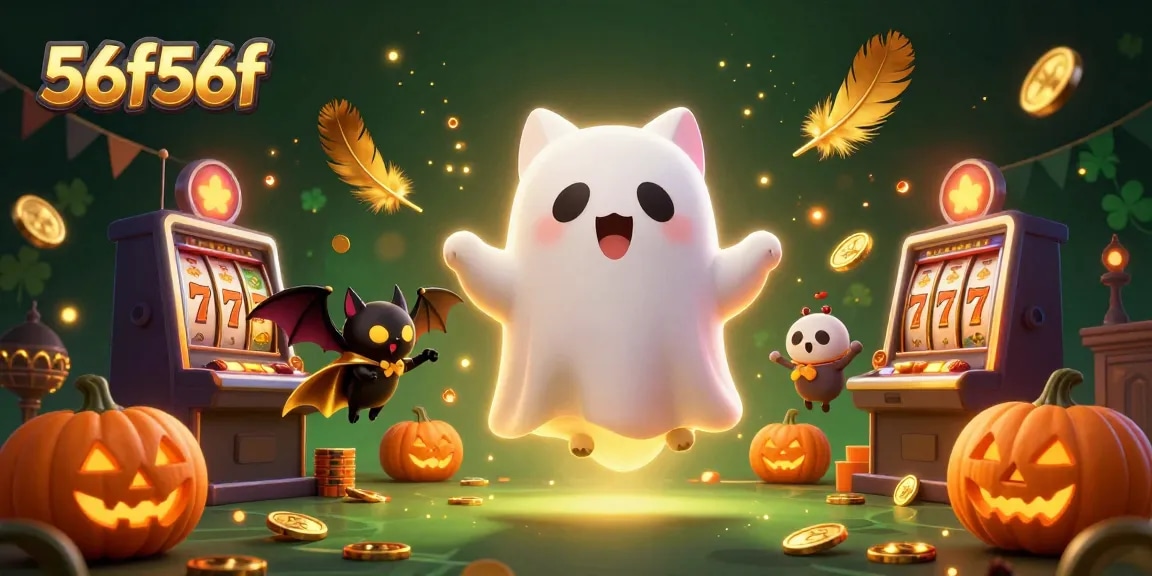Experience the excitement of 56f56f with a ghost cat and vampire bat in a haunted casino.
