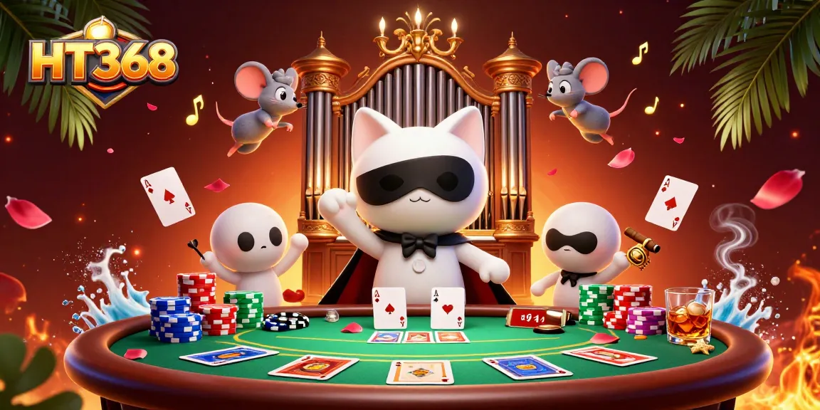 Engage with HT368's thrilling poker action featuring rich casino elements and vibrant characters.