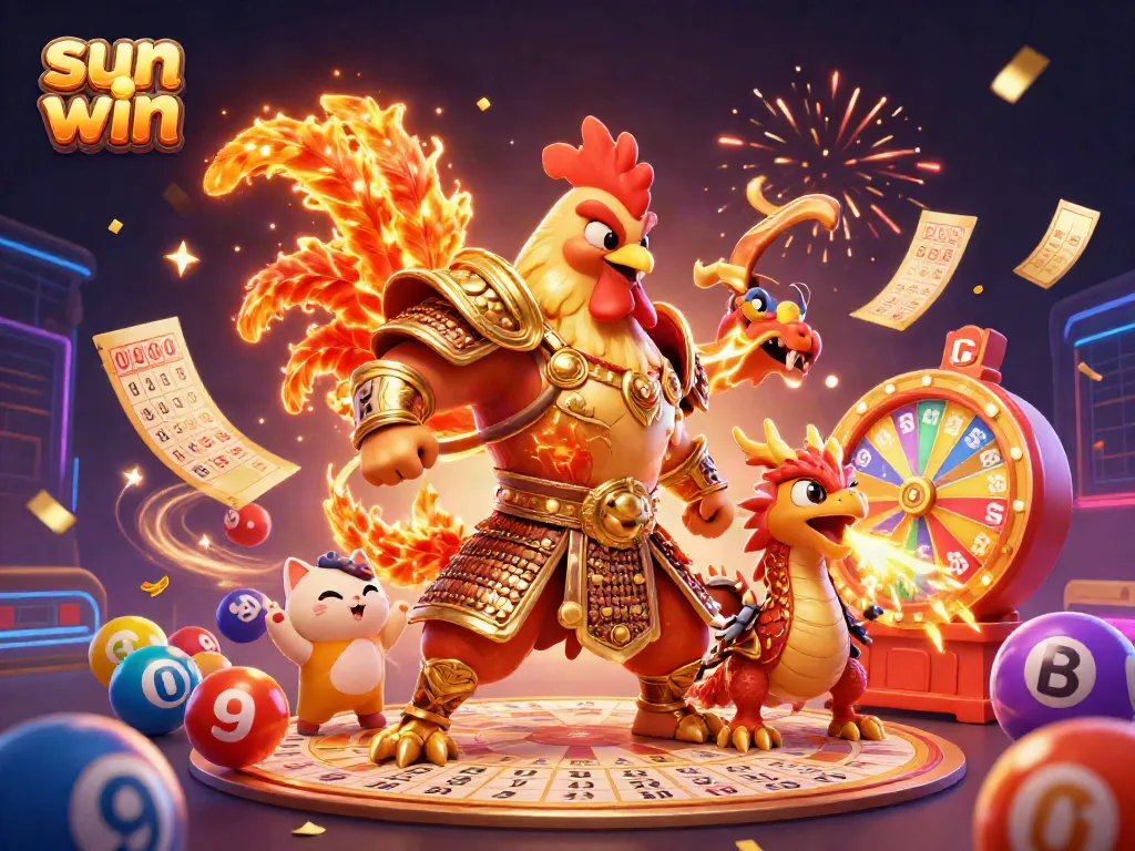 Experience the thrill of sun win with a vibrant scene of casino elements and characters.