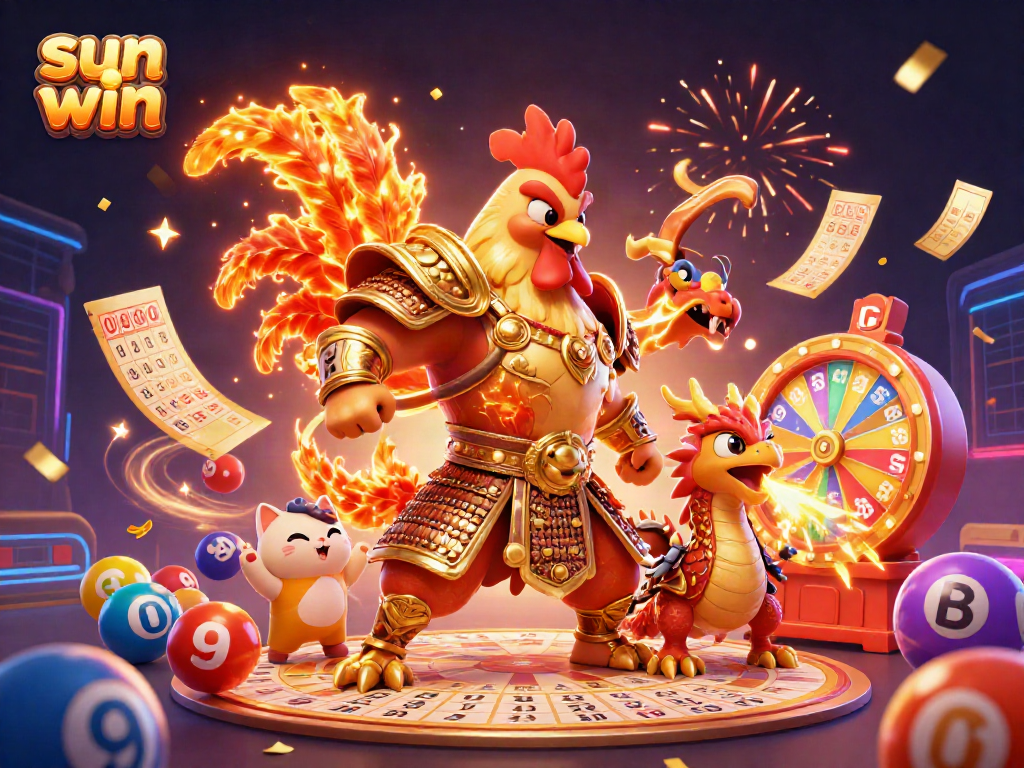 Experience the thrill of sun win with a vibrant scene of casino elements and characters.