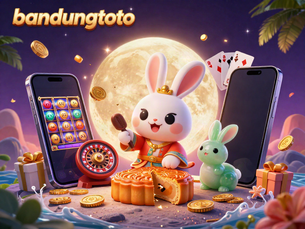Engage with the bandungtoto experience featuring a cartoon moon rabbit in a vibrant casino scene.