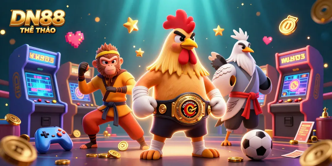 Engage with DN88 THỂ THAO in this vibrant 3D illustration of sports betting characters amidst dynamic gaming elements.