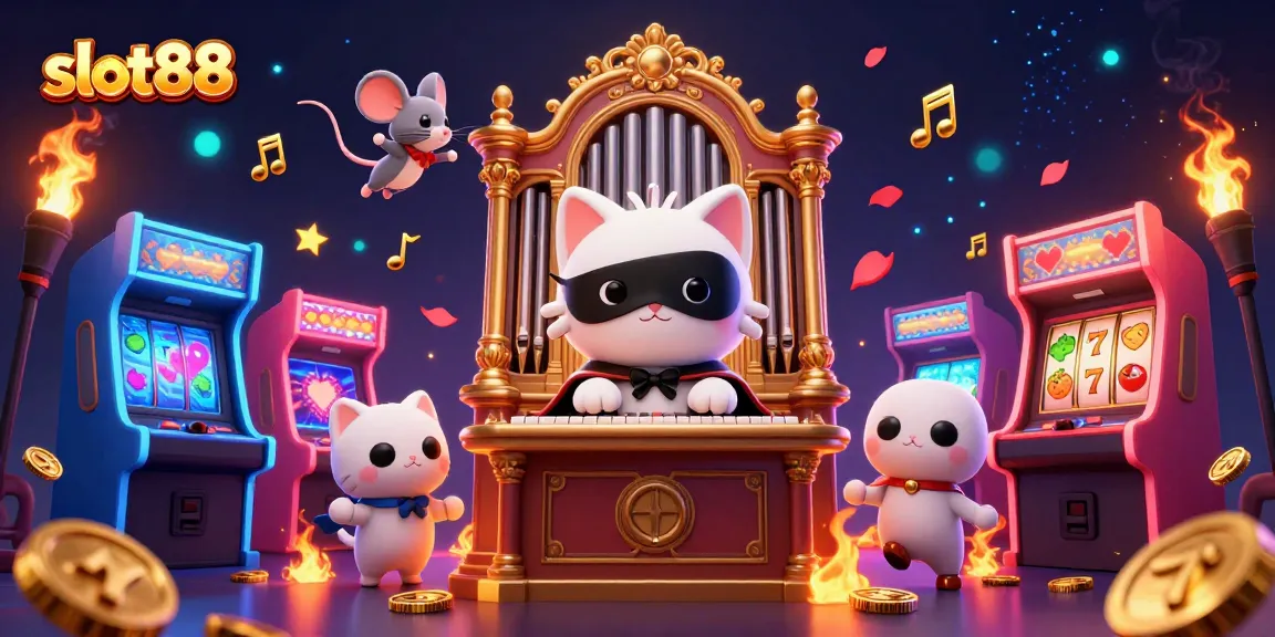 Experience the thrill of slot88 with a dynamic casino scene featuring unique characters and vibrant game elements.