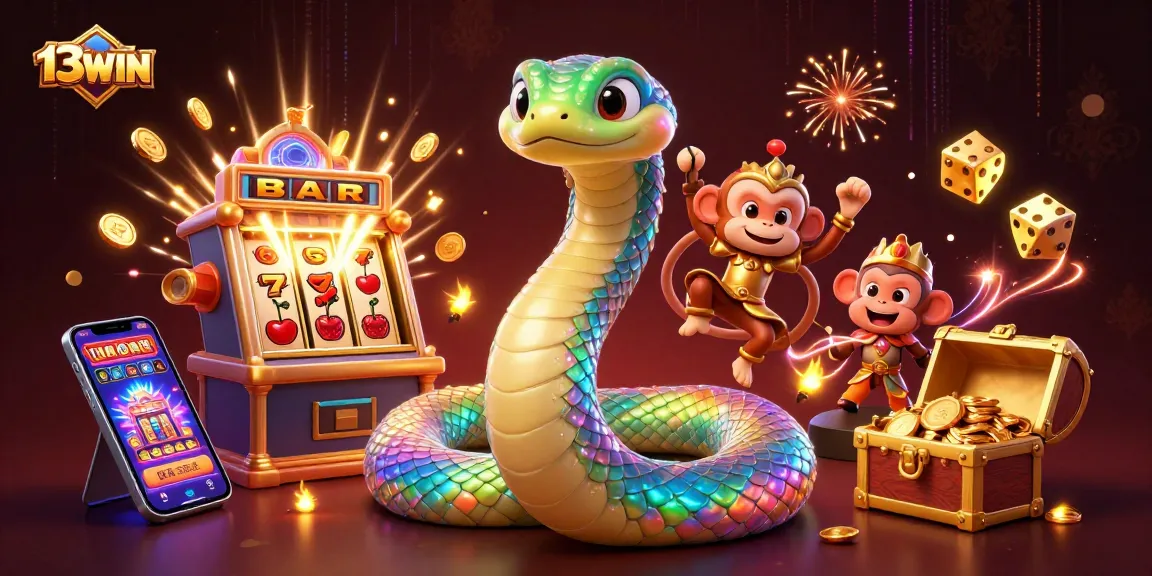 Experience a vibrant casino world with 13WIN's rainbow serpent and jackpot excitement.