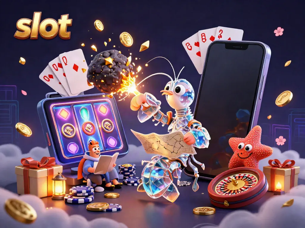 Experience thrilling slot action as a galactic samurai mantis shrimp bursts through an asteroid, revealing gems and coins.