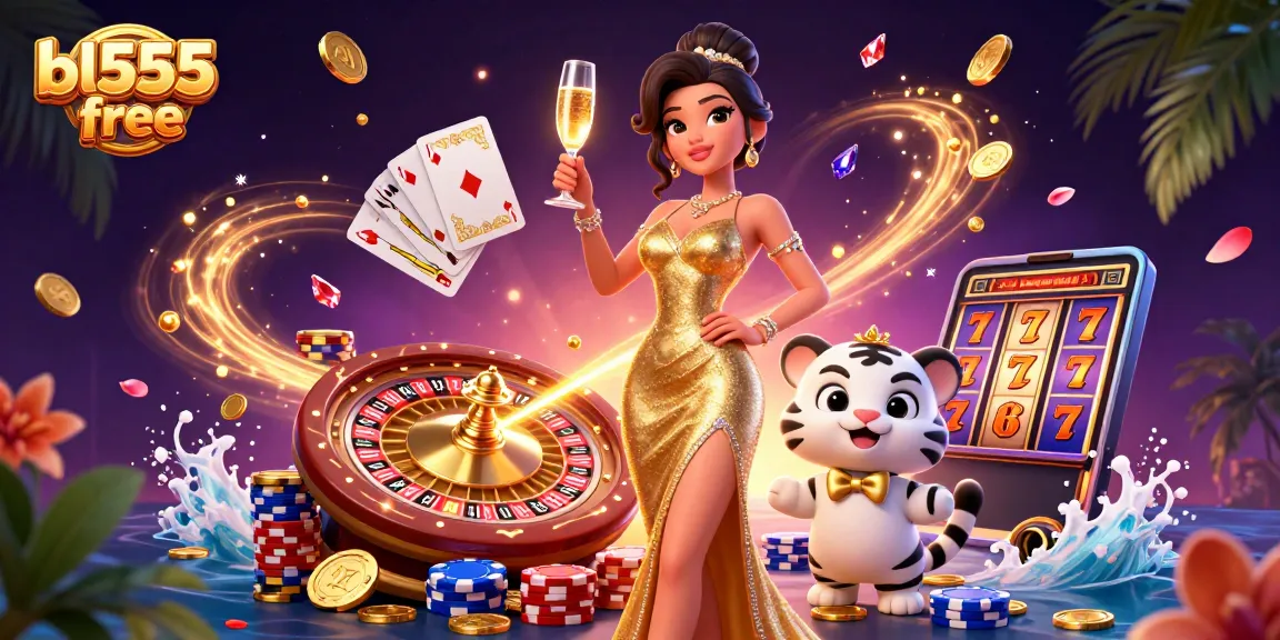 Experience the thrill of bl555 free adventures with glamorous woman and lucky tiger, surrounded by casino riches.