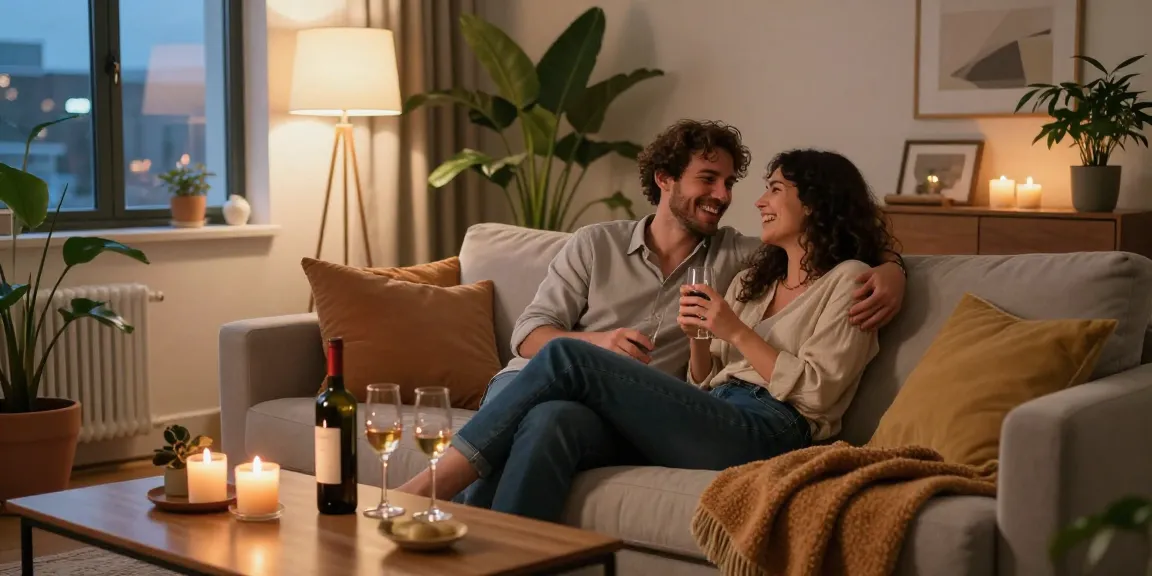 Couple enjoying quality time together at home in a cozy setting, highlighting intimacy, relaxed atmosphere, and connection, سكس عرب.