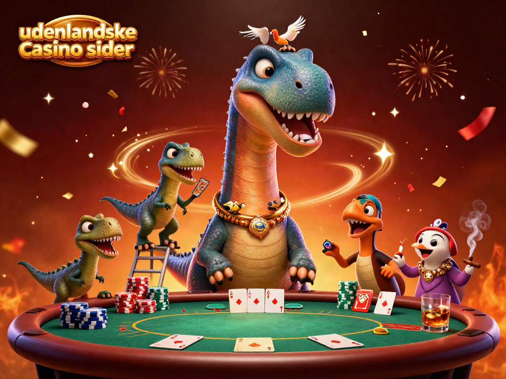 Experience udenlandske casino sider with a vibrant 3D casino illustration of playful cartoon dinosaurs.