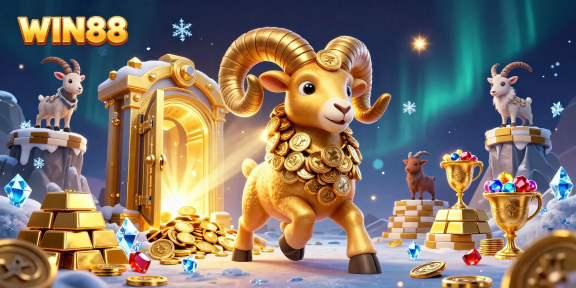 Claim big rewards with WIN88 in a vibrant casino atmosphere of gold and gems.