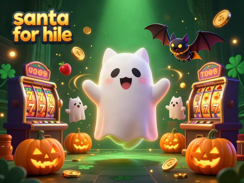 Exciting casino scene with santa for hire characters performing animated interactions, showcasing vibrant slot machines and gold coins.