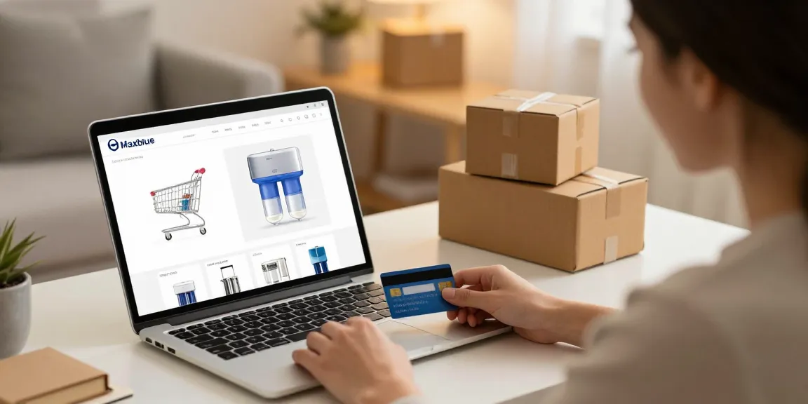 Maxblue DA29-00020B Refrigerator Water Filter on an e-commerce platform, featured in an online shopping scene.