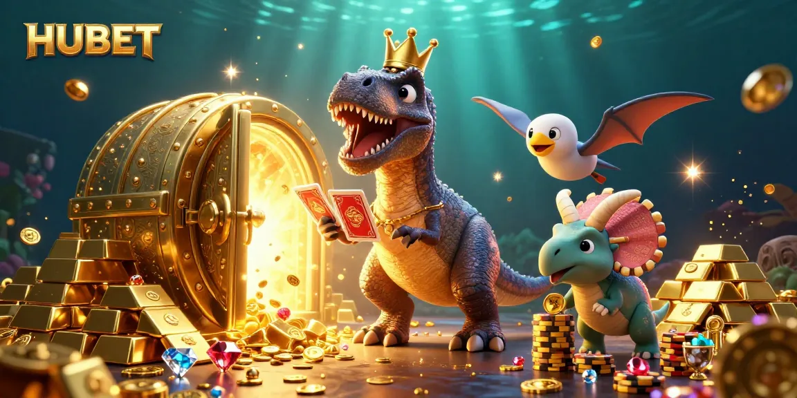 Experience thrilling gaming at HUBET with friendly dinosaur characters and a treasure-filled casino.