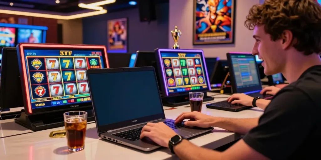 Pengguna bersemangat bermain slot777 di kasino online dengan suasana yang ceria.