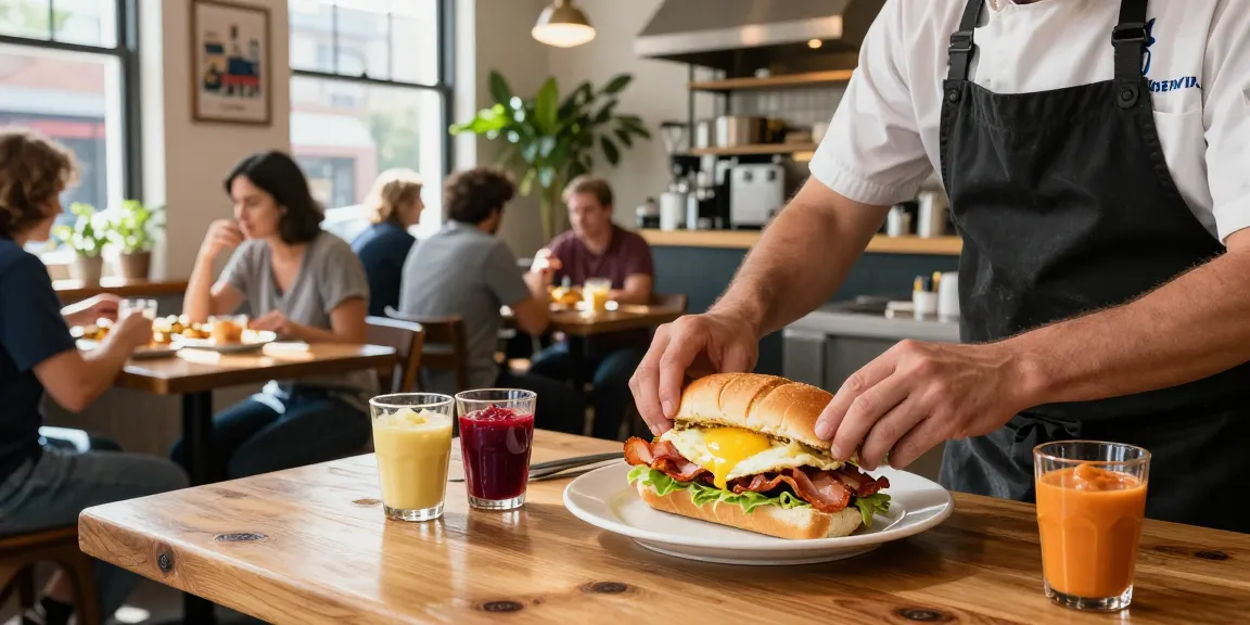 Best breakfast Austin showcased with Eggman sandwich preparation in a vibrant café.
