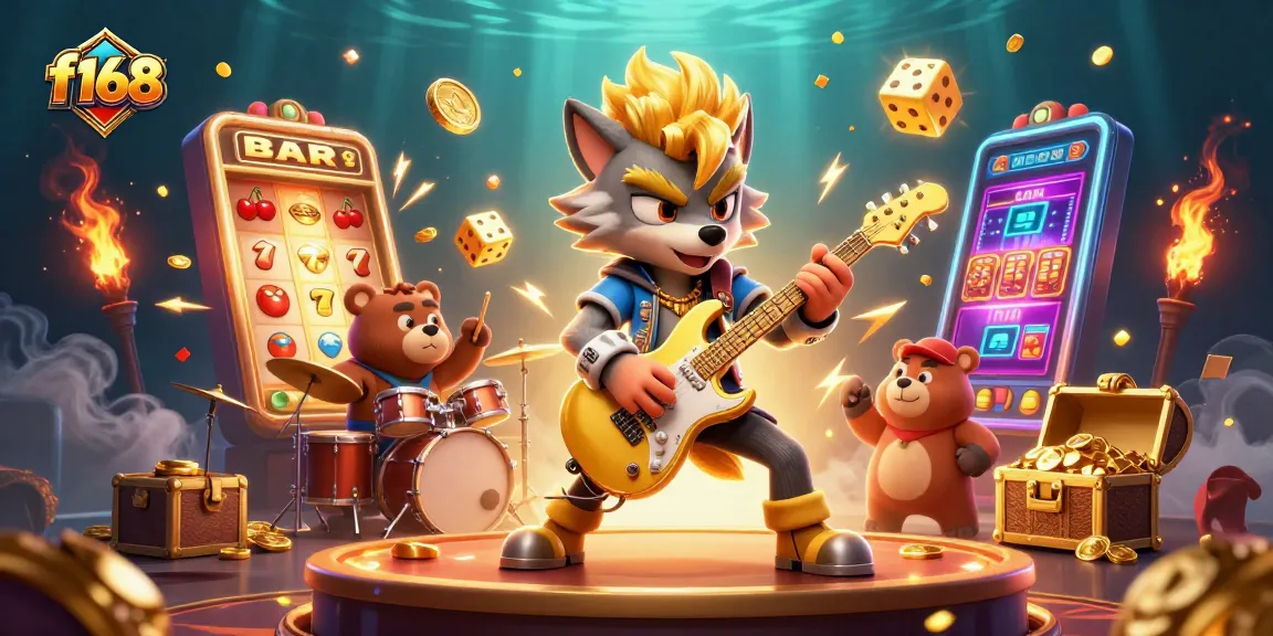 Experience thrilling gaming with f168 amidst vibrant casino elements and colorful action.