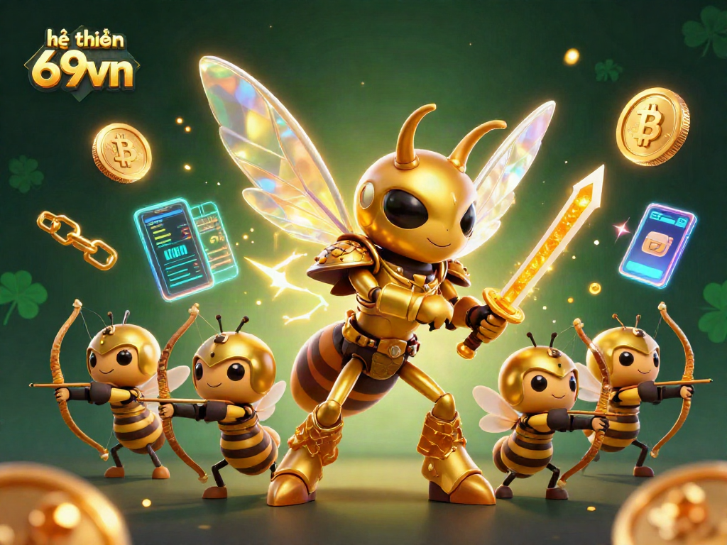 Engage with the dynamic world of hệ thống 69vn, featuring vivid characters and crypto elements in a lively casino atmosphere.