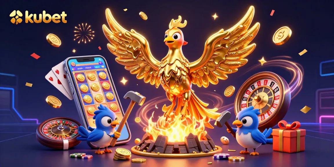 Kubet offers an exciting online casino experience with golden phoenix, game elements, and vibrant energy.