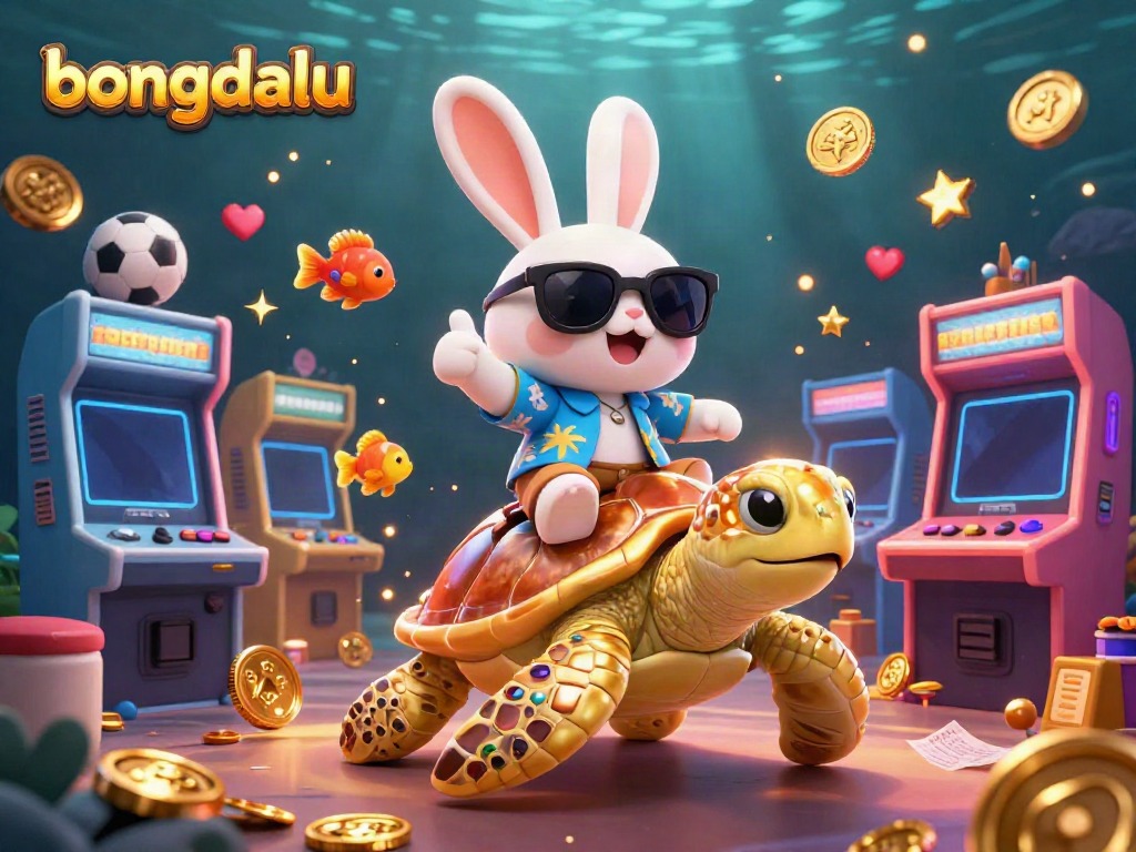 Experience live betting excitement with bongdalu as the lucky rabbit and sea turtle navigate a vibrant underwater casino scene.
