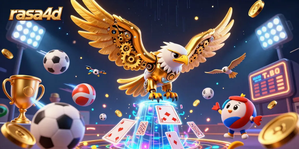 Rasa4d mengalirkan energi dalam ilustrasi kasino 3D menampilkan elang emas sibernetik yang mengagumkan.