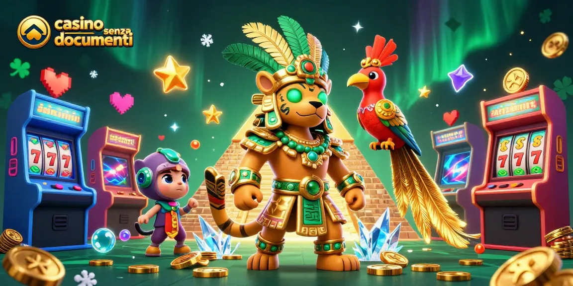 Partecipa all'emozionante azione dei casino senza documenti con un sacerdote giaguaro maya e un compagno quetzal tra vivaci elementi di gioco.