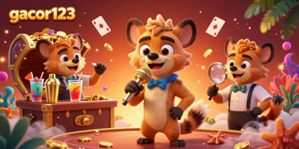 Experience the fun at gacor123 with hyenas enjoying a vibrant casino atmosphere, comedic performances, and dynamic drinks.