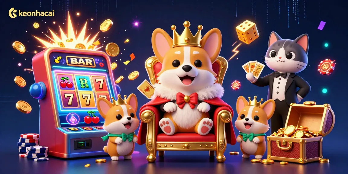 Win big with keonhacai at this vibrant 3D casino featuring royal corgis and jackpot elements!