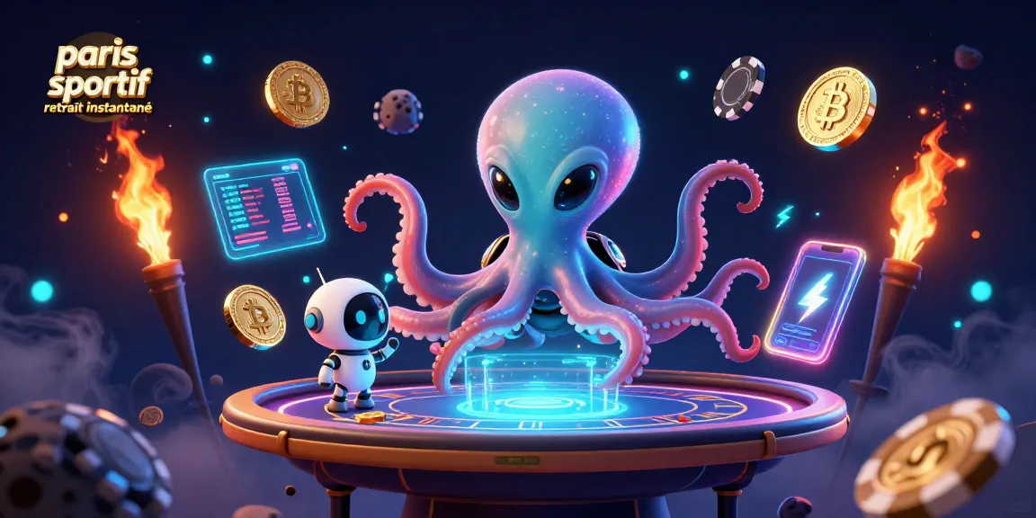 Retrait instantané paris sportif sur une illustration 3D captivante avec des personnages intergalactiques.
