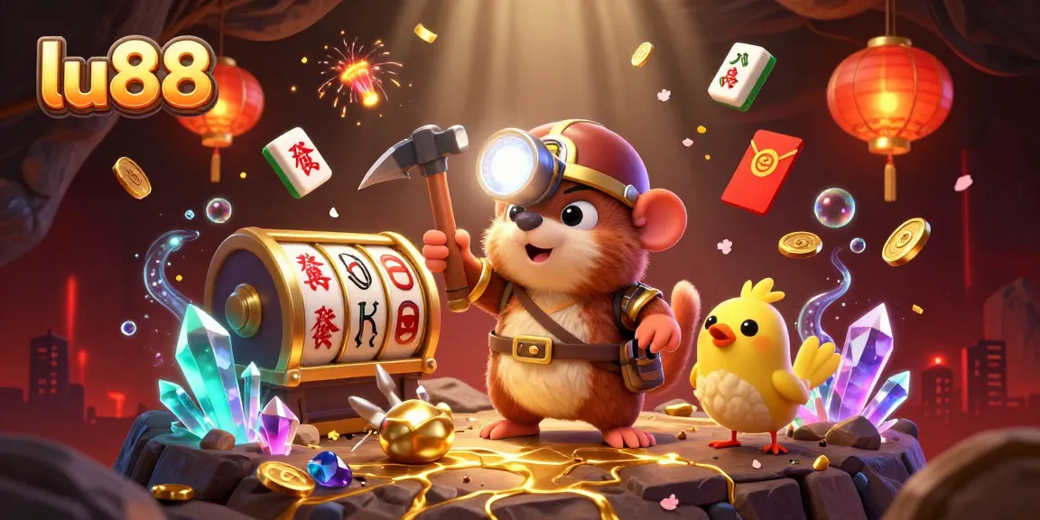 Experience thrilling gameplay at lu88 with a treasure hunter mole and vibrant casino symbols.