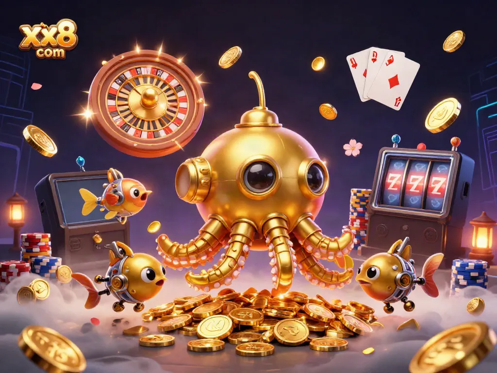 Experience thrilling wins at xx8 com with a vibrant and dynamic casino scene featuring a golden kraken and rich game elements