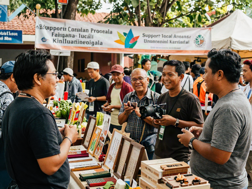 Community members promoting rokok88 featuring local crafts and organic products.