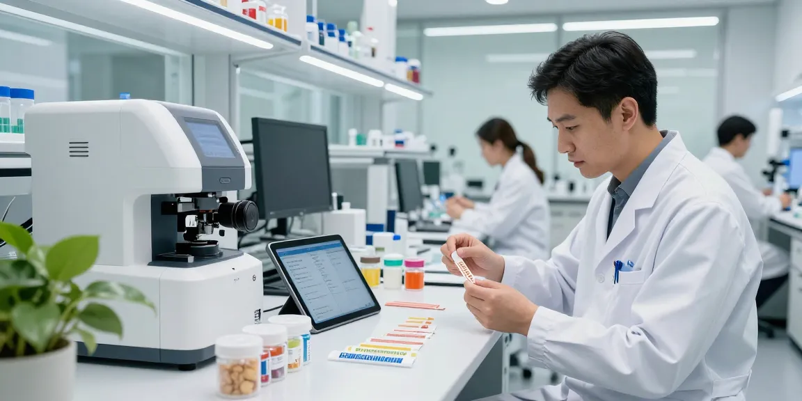 Researcher showcases TB 500 benefits through advanced buccal strip formulations in a modern lab.