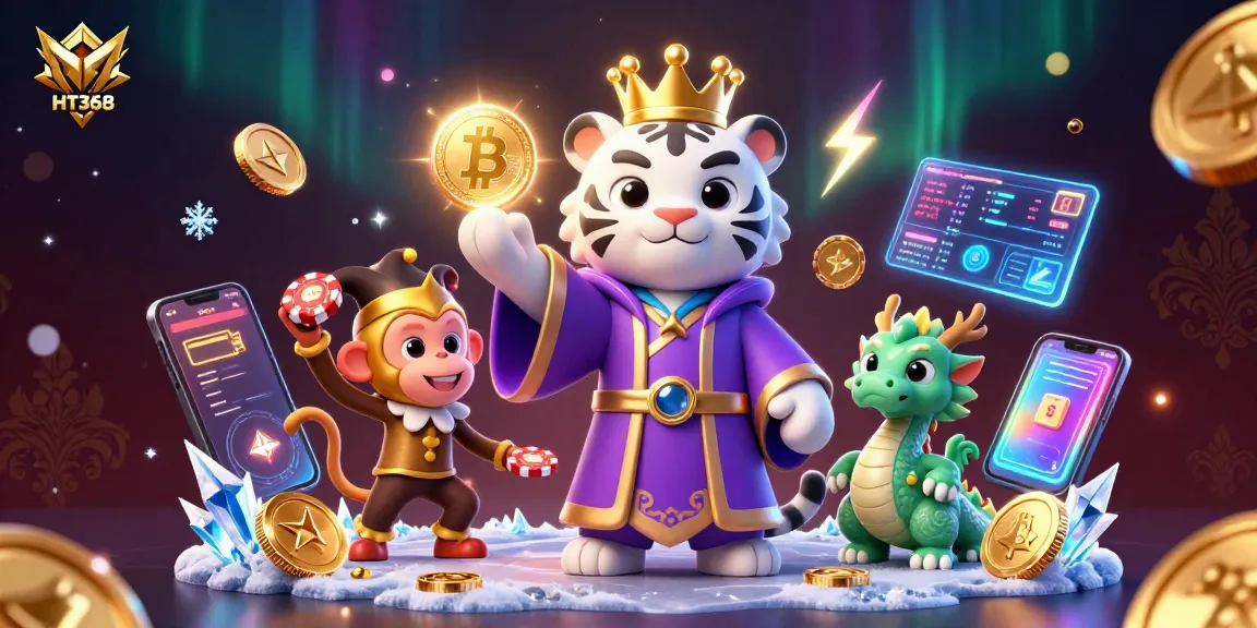 Experience thrilling moments with HT368 as a royal tiger, jester monkey, and dragon animate the casino scene.