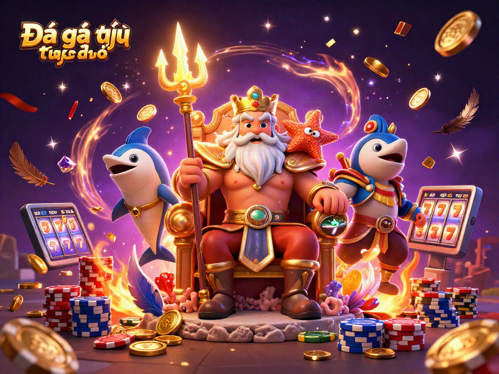 Experience Đá gà trực tiếp with exciting cockfighting action in a vibrant 3D illustration.