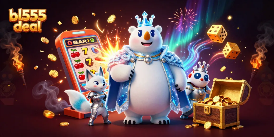 Engage in the thrilling bl555 deal with a lively scene showcasing a jackpot explosion and casino characters.